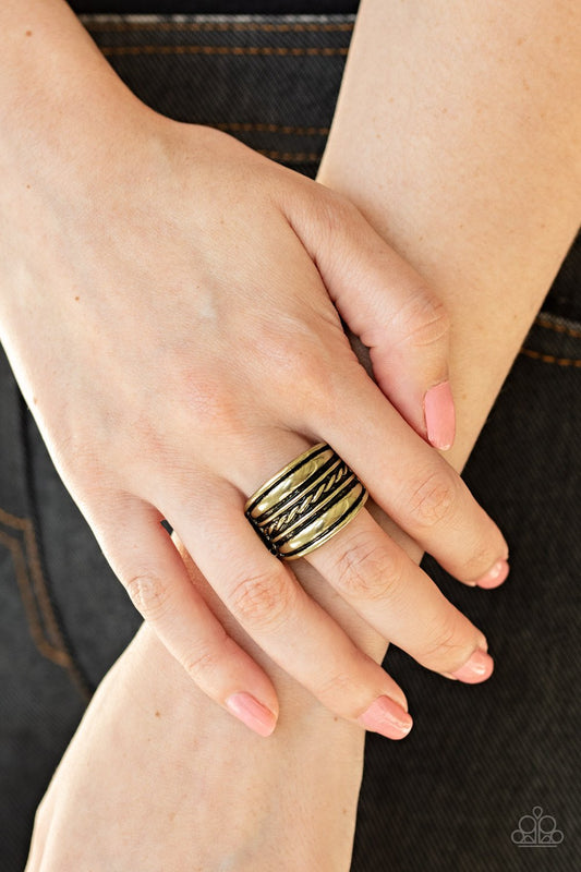 Let It Layer-brass-Paparazzi ring