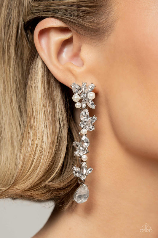 Light at the Opera - white - Paparazzi earrings