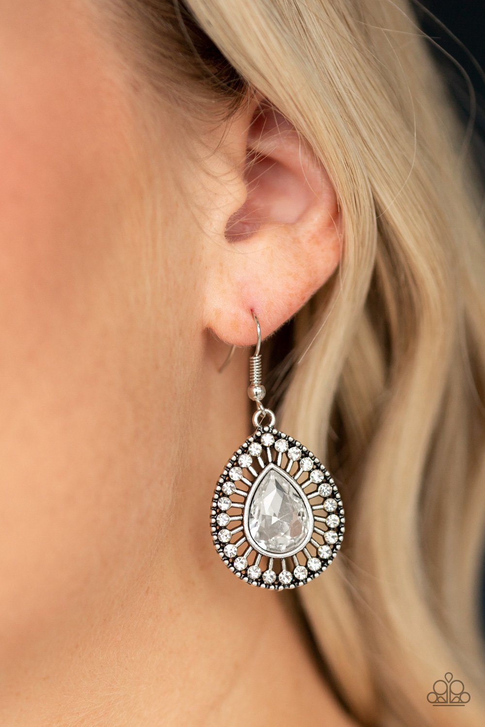 Limo Service-white-Paparazzi earrings