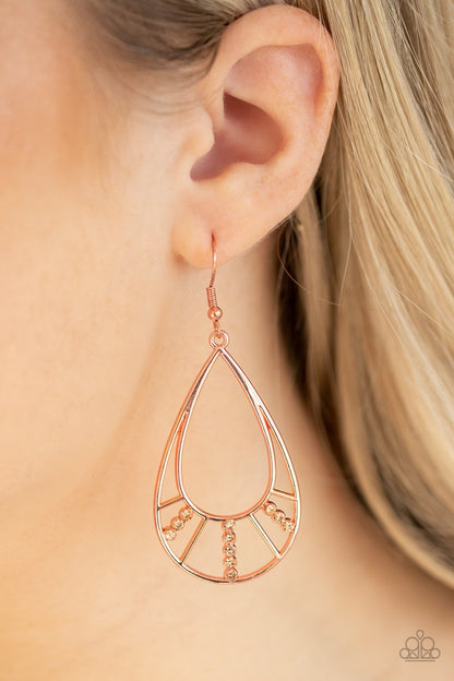 Line Crossing Sparkle-copper-Paparazzi earrings