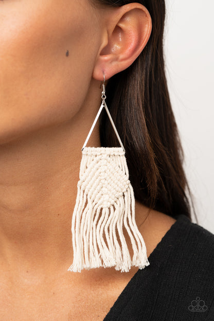 Macrame Jungle - white - Paparazzi earrings