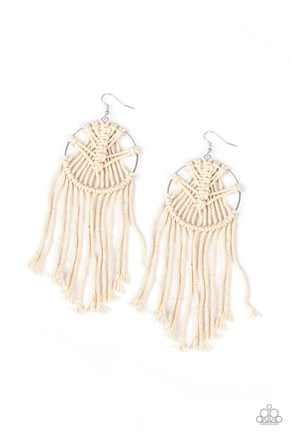 Macrame Myself and I - white - Paparazzi earrings