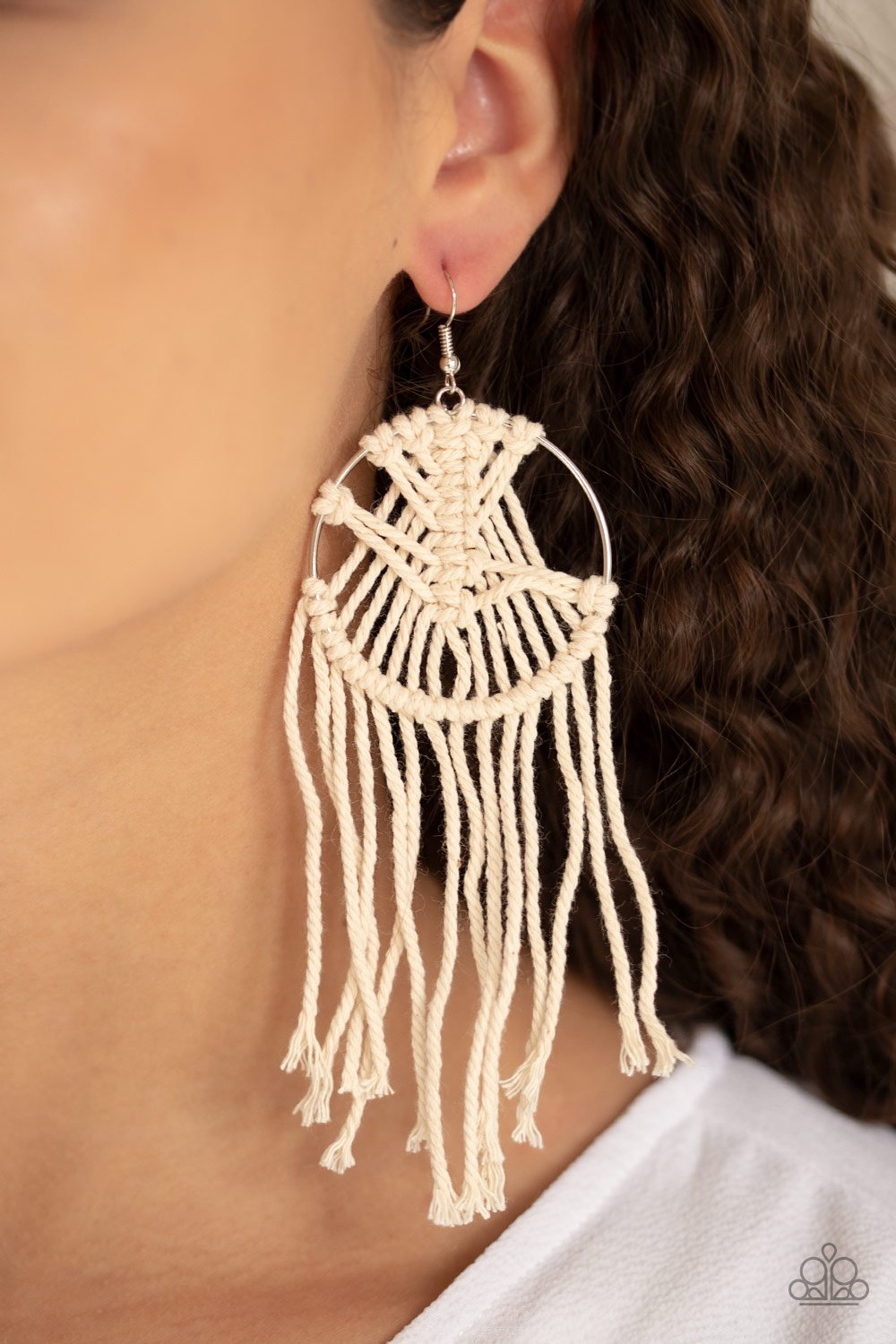 Macrame Myself and I - white - Paparazzi earrings