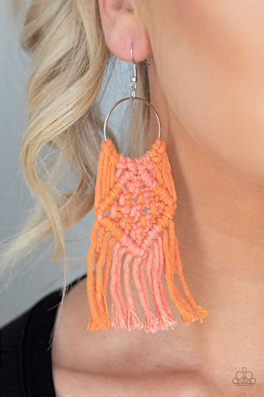 Macrame Rainbow-orange-Paparazzi earrings