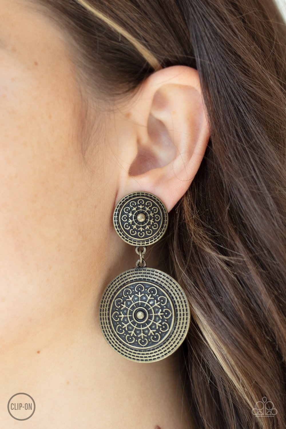 Magnificent Medallions - brass - Paparazzi CLIP ON earrings