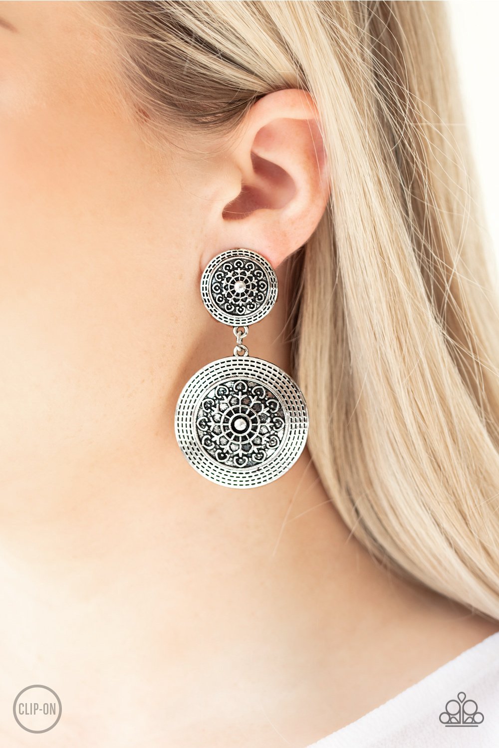 Magnificent Medallions-silver-Paparazzi earrings