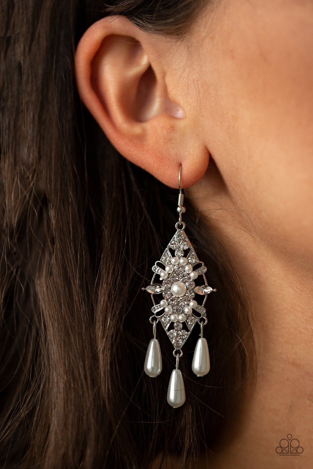 Majestic Mood-white-Paparazzi earrings