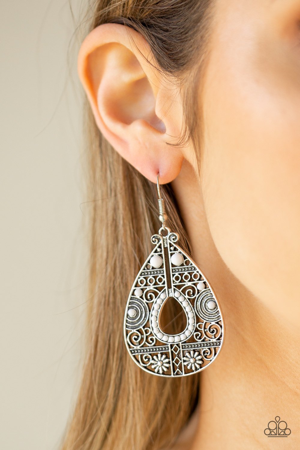 Malibu Gardens-white-Paparazzi earrings
