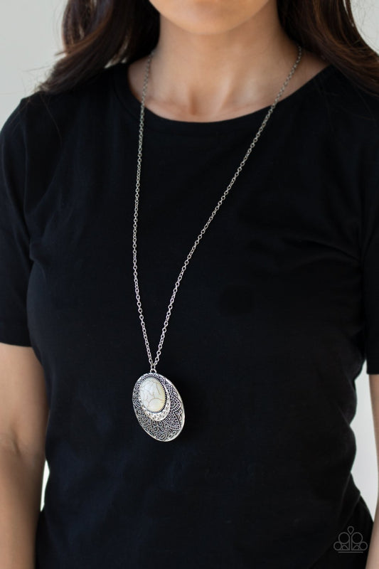 Medallion Meadow-white-Paparazzi necklace
