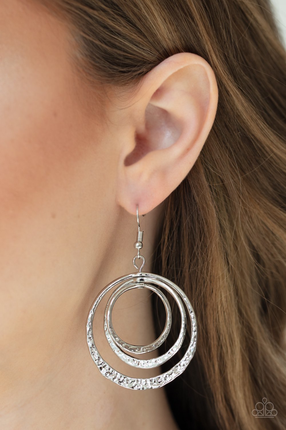 Metallic Ruffle-silver-Paparazzi earrings