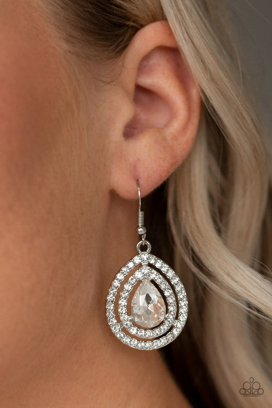 Millionaire Debonair-white-Paparazzi earrings