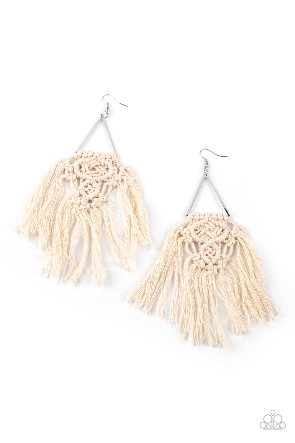 Modern Day Macrame - white - Paparazzi earrings