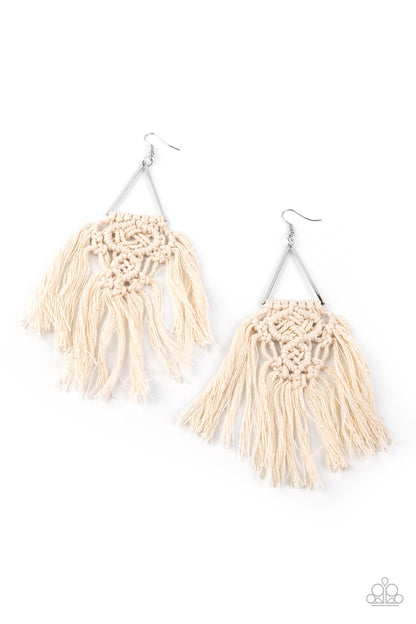 Modern Day Macrame - white - Paparazzi earrings