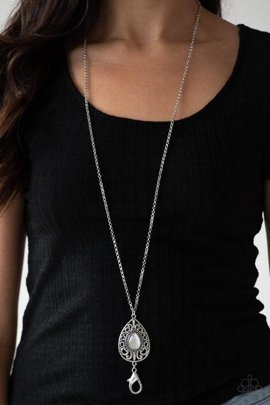 Modern Majesty-white-Paparazzi LANYARD necklace
