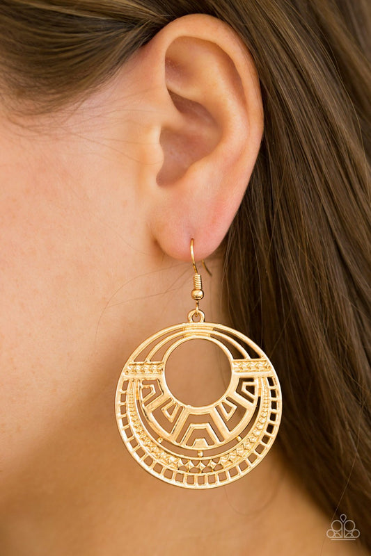 Modernly Mayan - gold - Paparazzi earrings