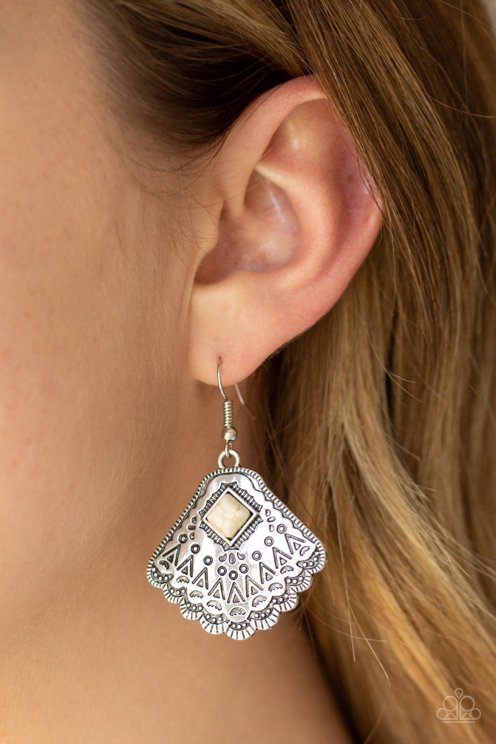 Mountain Mesa-white-Paparazzi earrings