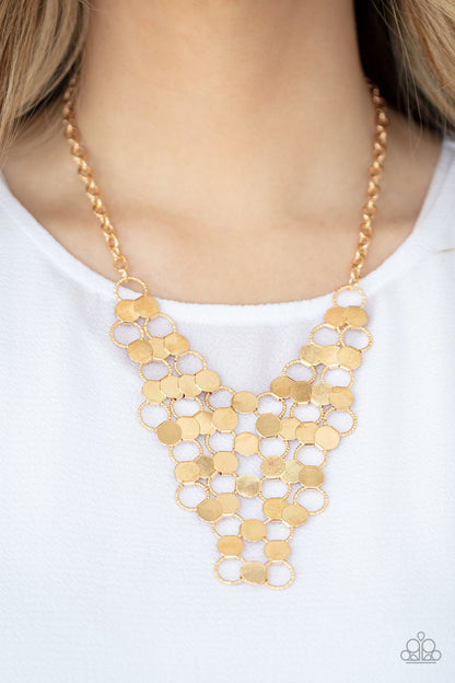 Net Result-gold-Paparazzi necklace