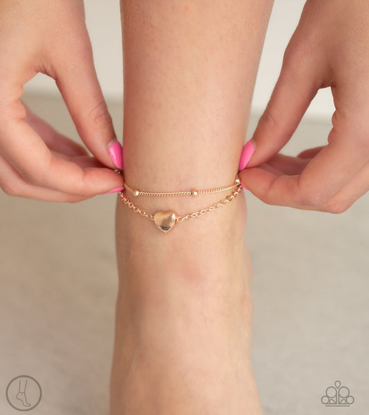 Ocean Heart-rose gold-Paparazzi anklet