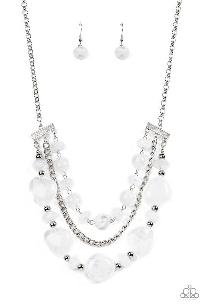 Oceanside Service - white - Paparazzi necklace