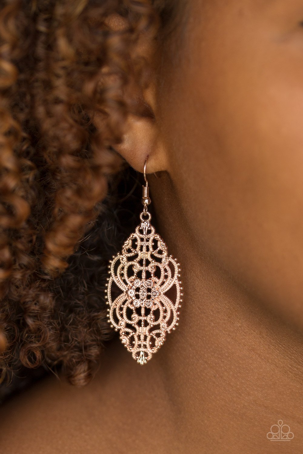 Ornately Ornate - rose gold - Paparazzi earrings