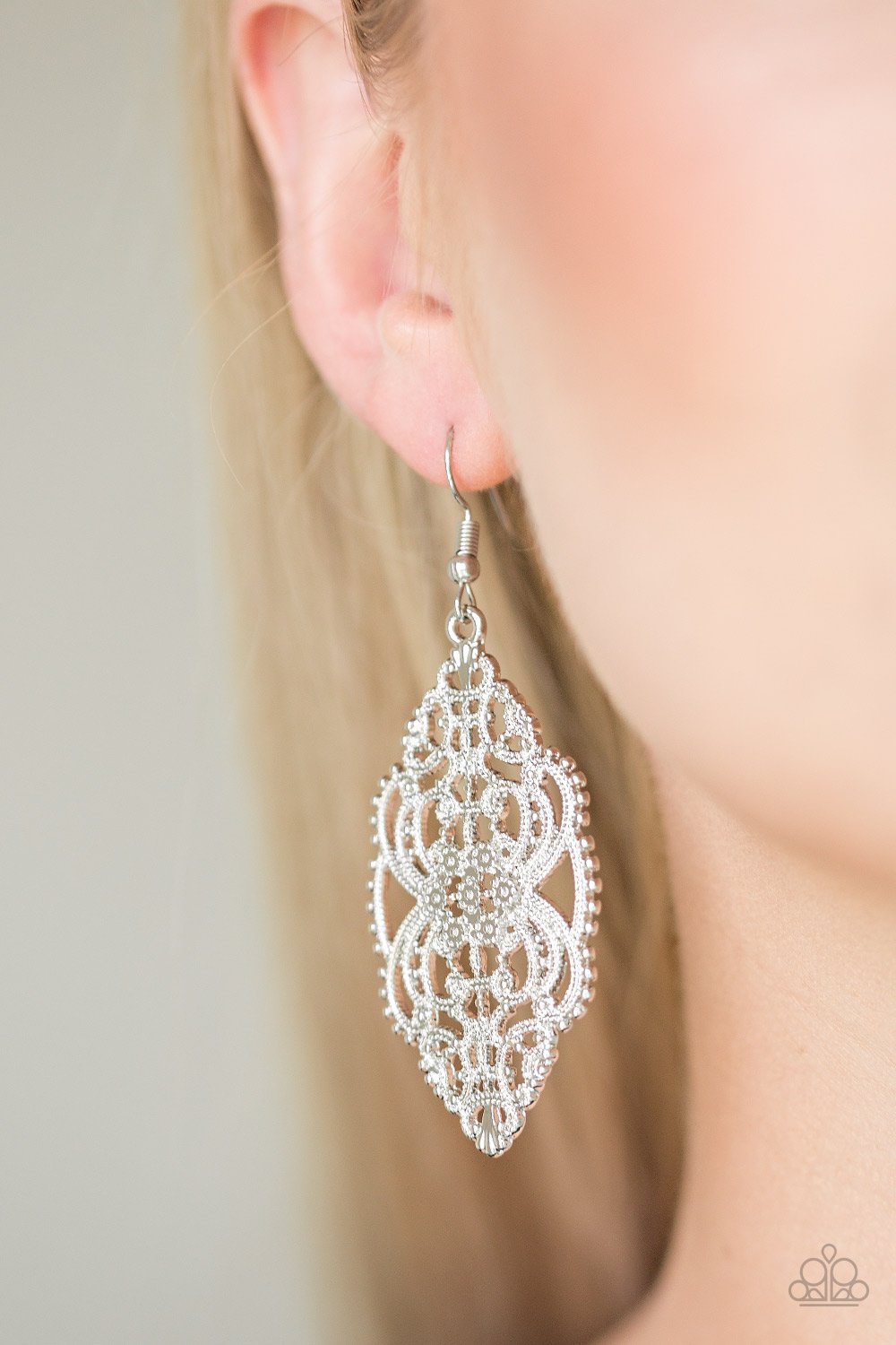 Ornately Ornate-silver-Paparazzi earrings