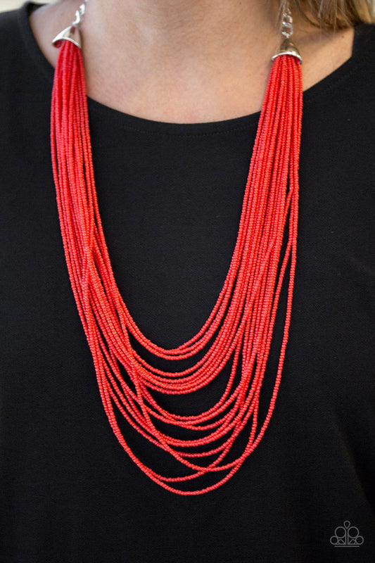 Peacefully Pacific - red - Paparazzi necklace