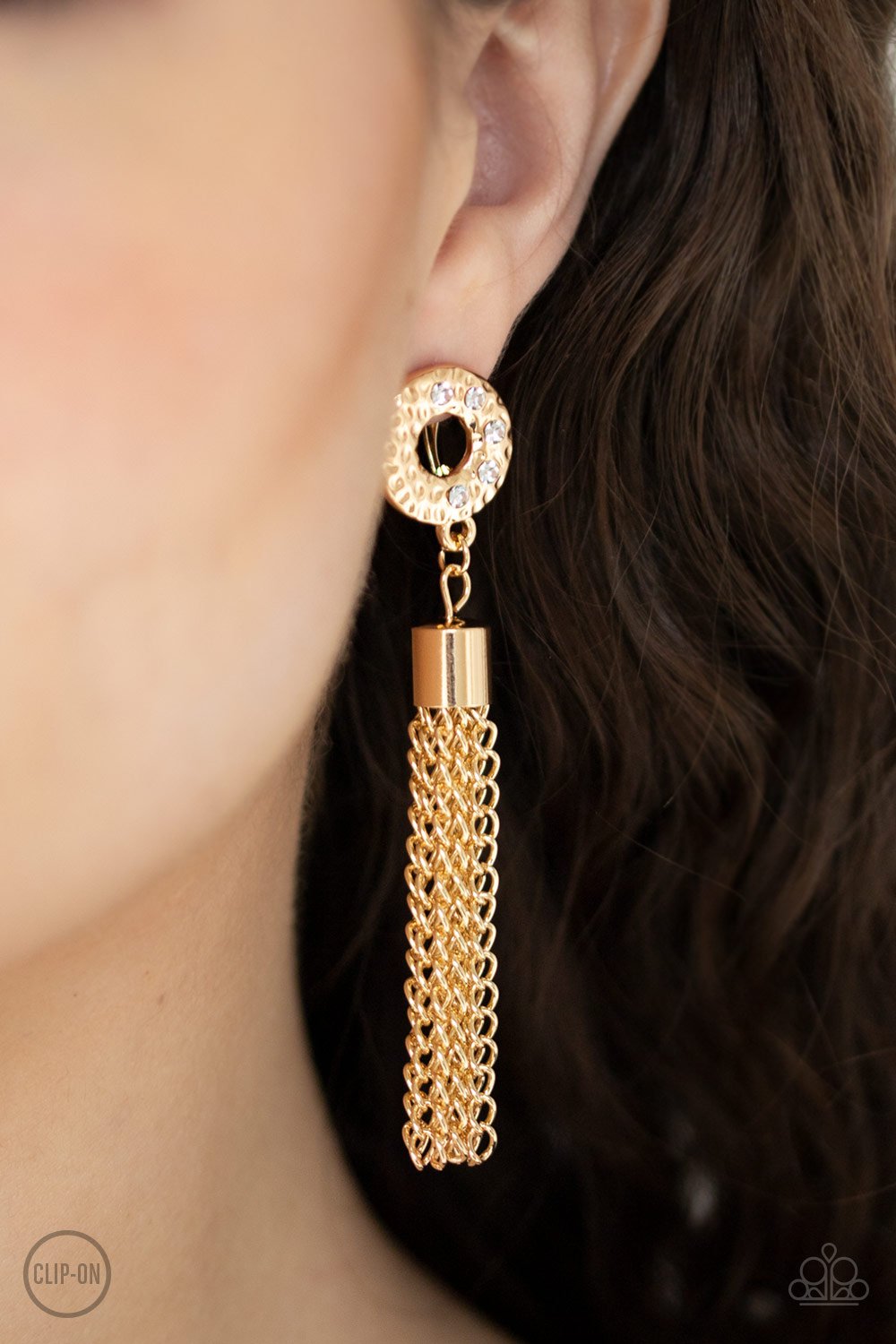 Perfectly Prestigious-gold-Paparazzi CLIP ON earrings