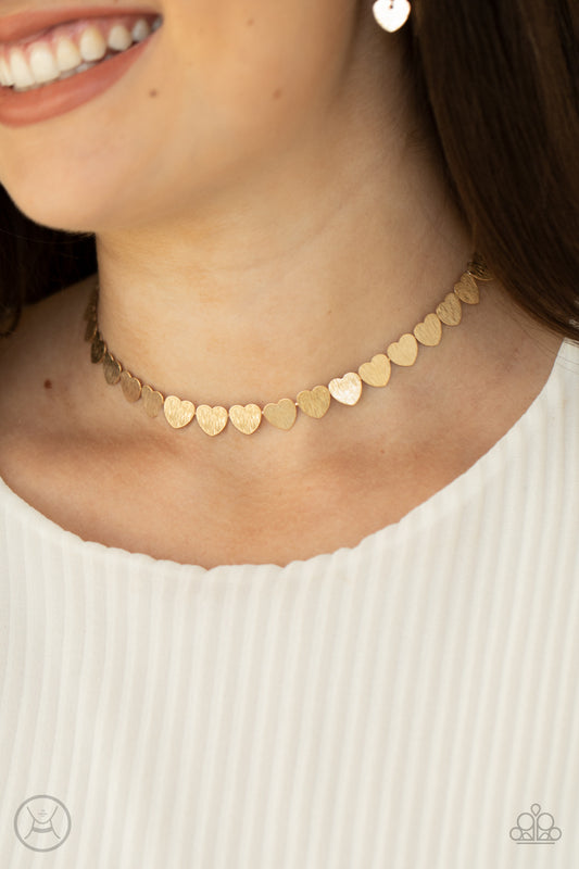 Playing HEART To Get - gold - Paparazzi necklace