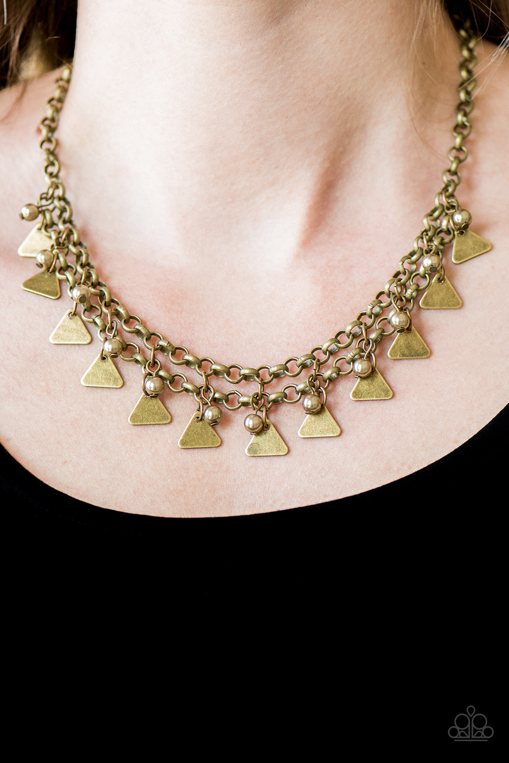 Pretty in Pyramids - brass - Paparazzi necklace
