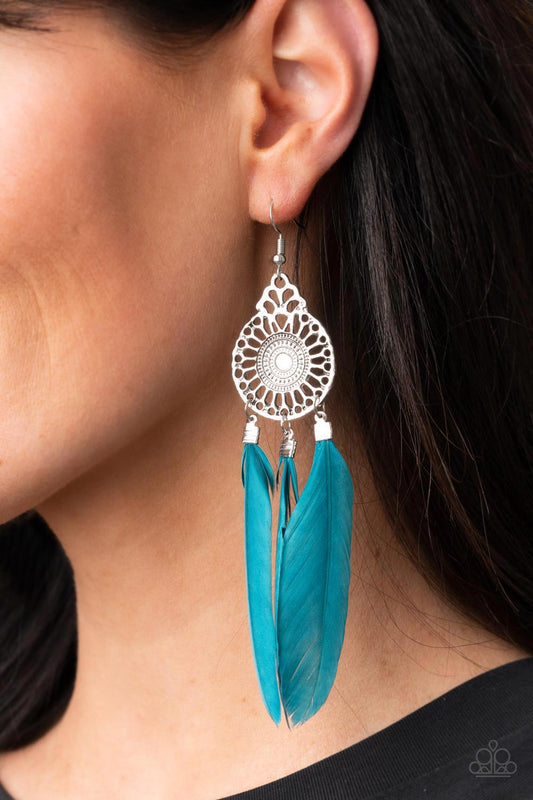 Pretty in PLUMES - blue - Paparazzi earrings