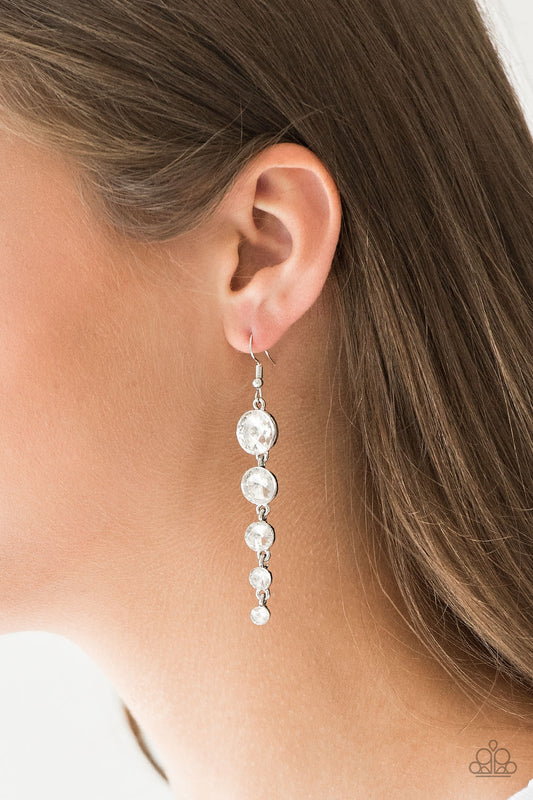 Raining Rhinestones - white - Paparazzi earrings