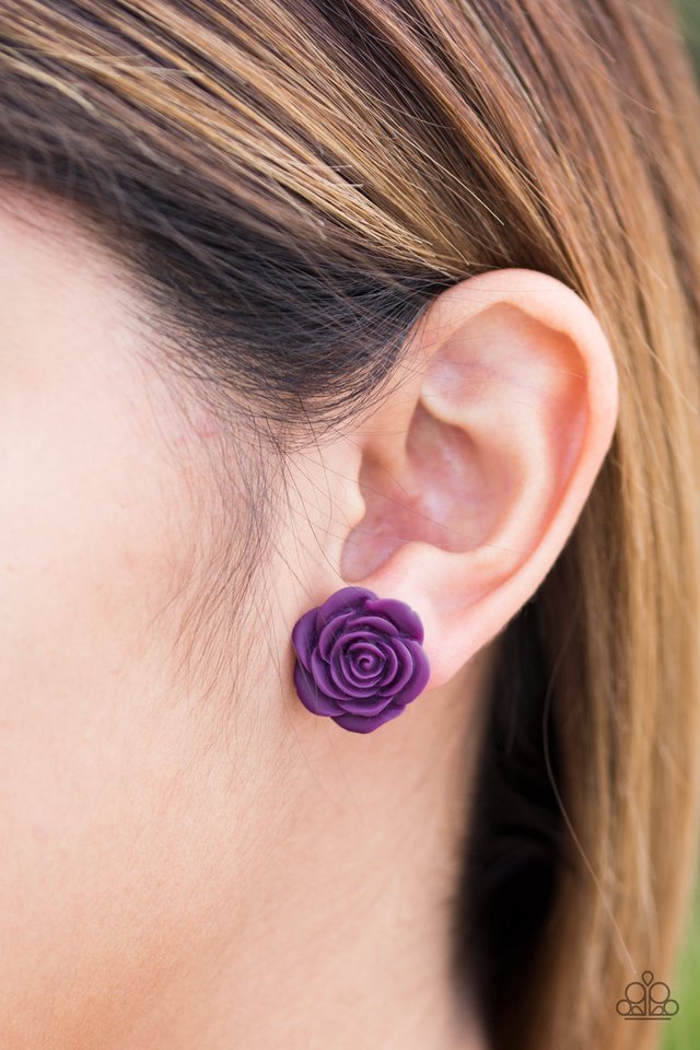 Raving About Roses - Purple - Paparazzi post earrings