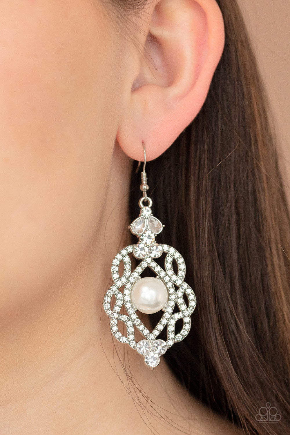 Rhinestone Renaissance - white - Paparazzi earrings
