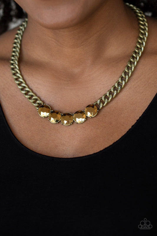 Rhinestone Renegade-brass-Paparazzi necklace