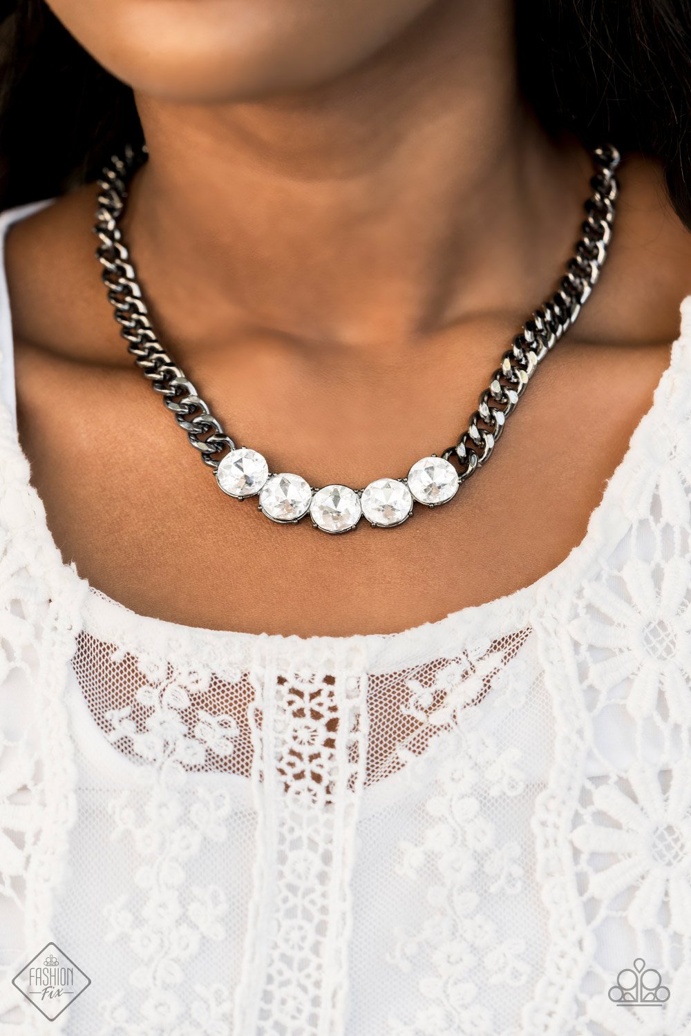 Rhinestone Renegade-white-Paparazzi necklace