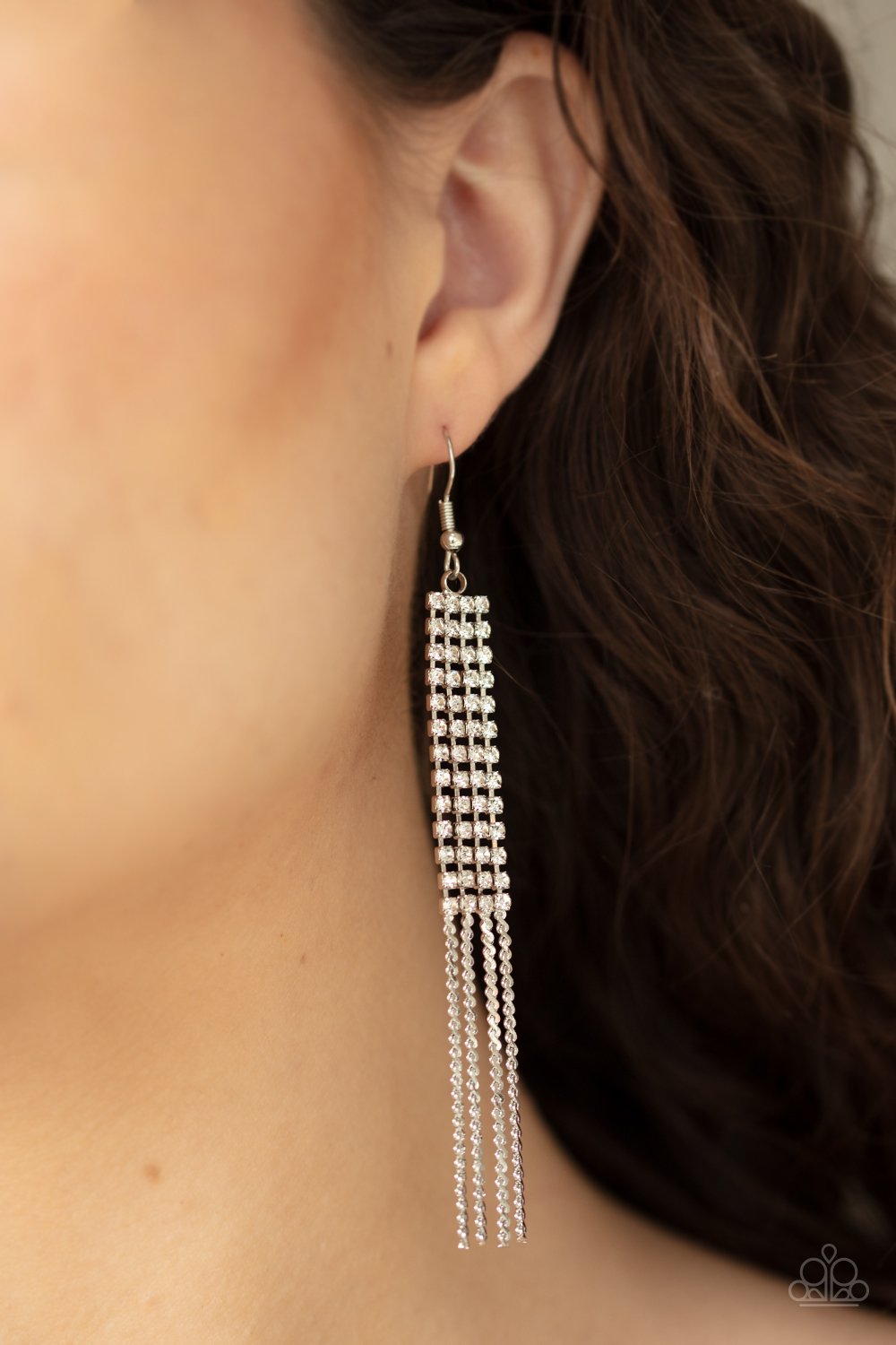 Rhinestone Romance-white-Paparazzi earrings