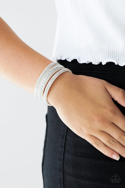 Rollin in Rhinestones-white-Paparazzi bracelet