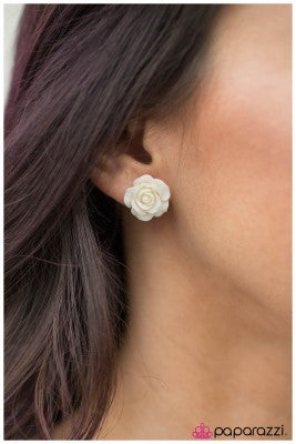 Rose Garden - White - Paparazzi earrings