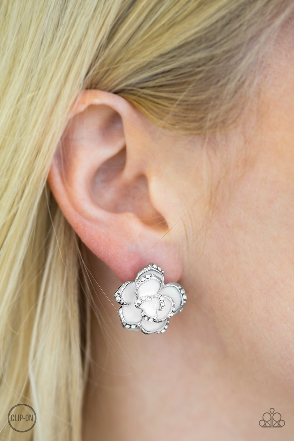 Rosebud Social - white - Paparazzi CLIP ON Earrings