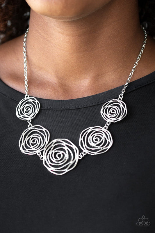 Rosy Rosette - silver - Paparazzi necklace