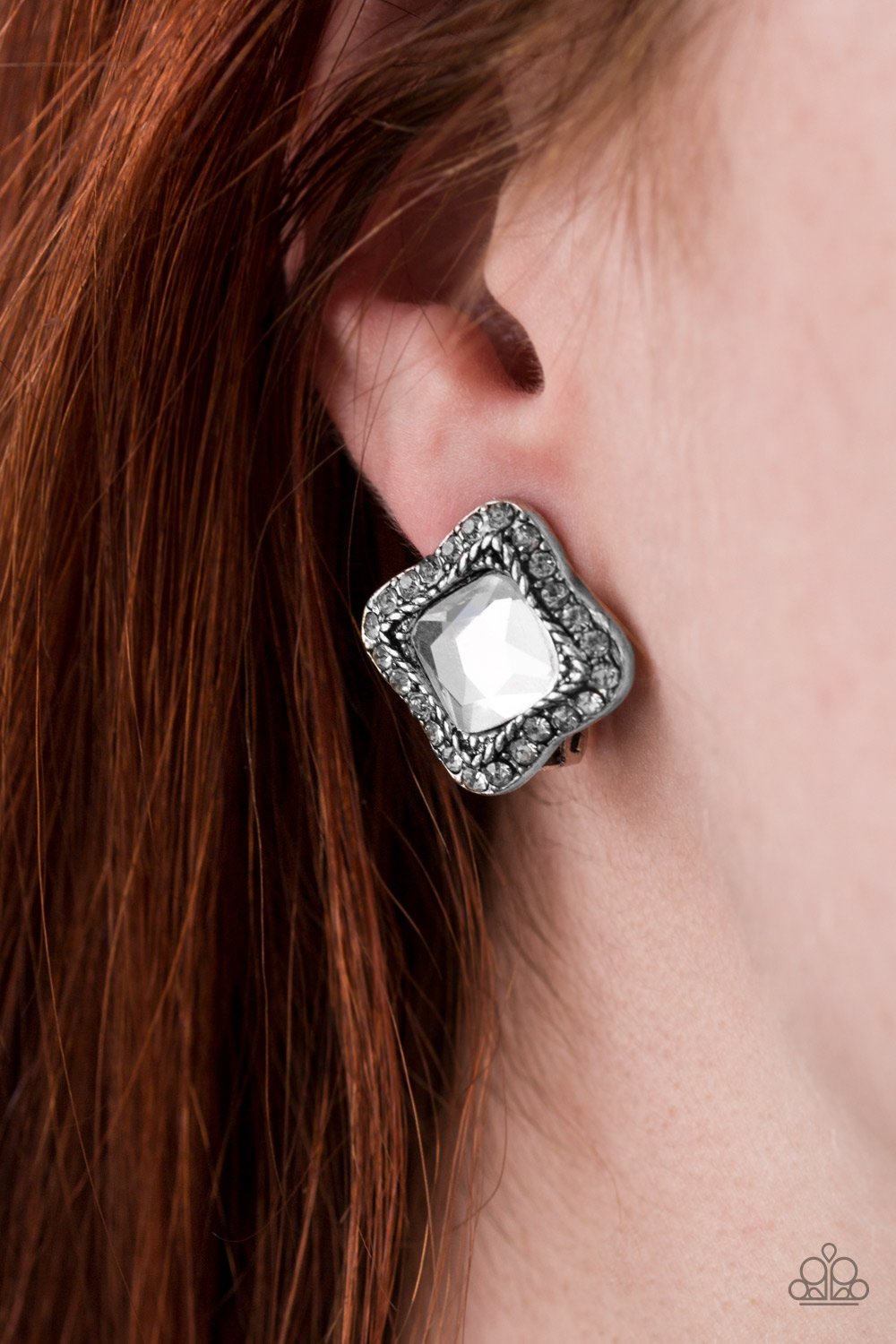 Royal Fandom - white - Paparazzi clip-on earrings