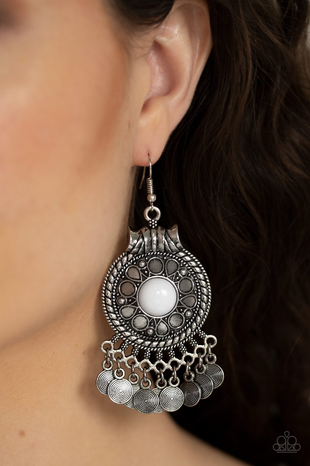 Rural Rhythm-white-Paparazzi earrings