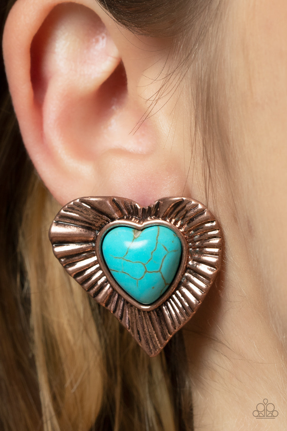 Copper and turquoise earrings paparazzi Clearance