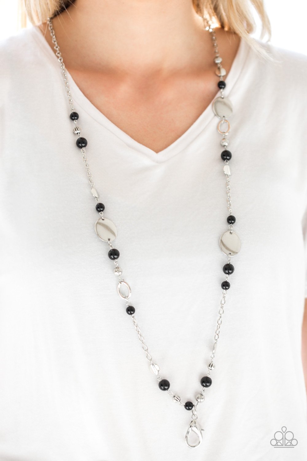 Serenely Springtime-black-Paparazzi LANYARD necklace