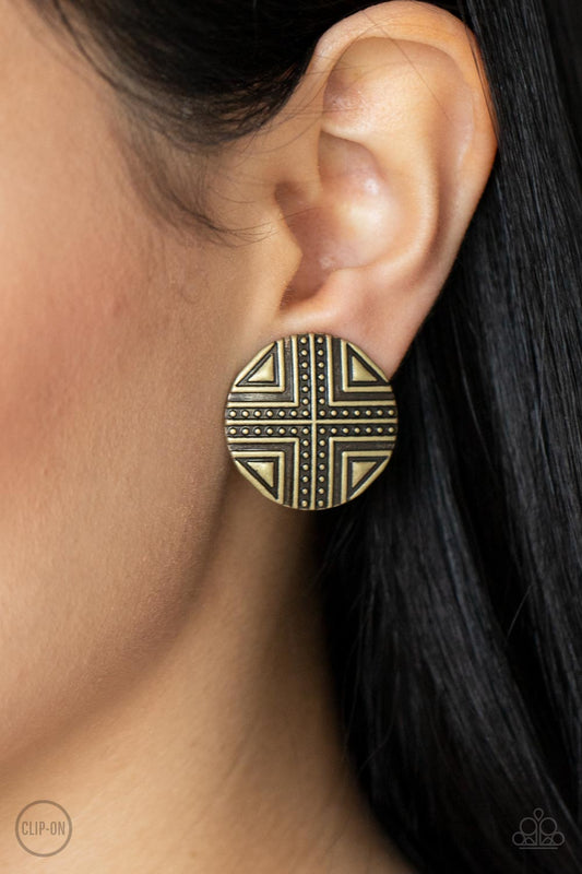 Shielded Shimmer - brass - Paparazzi CLIP ON earrings