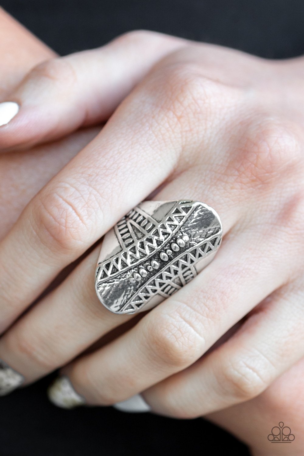 Shields Up-silver-Paparazzi ring
