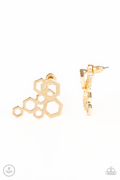 Six Sided Shimmer - gold - Paparazzi earrings