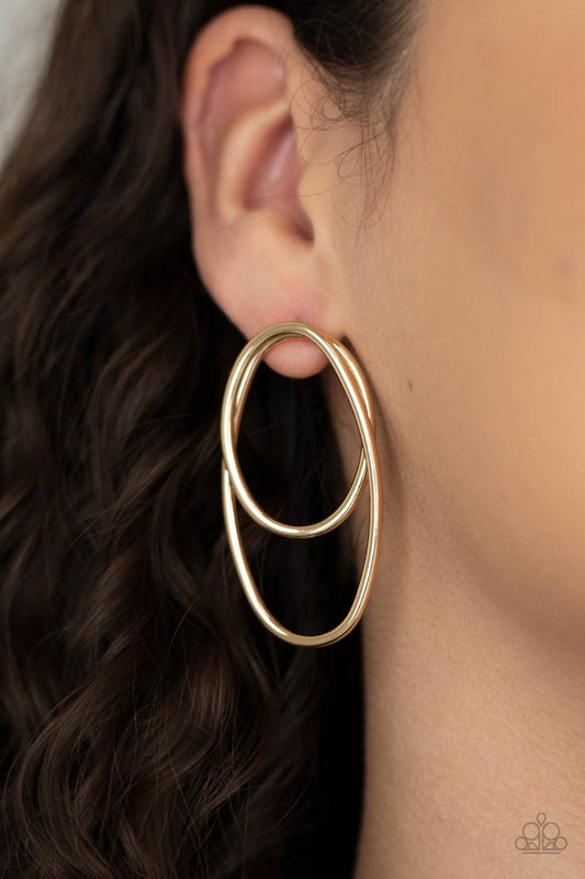 So OVAL-Dramatic - gold - Paparazzi earrings