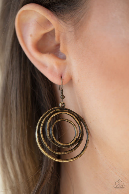 Spiraling Out of Control - brass - Paparazzi earrings
