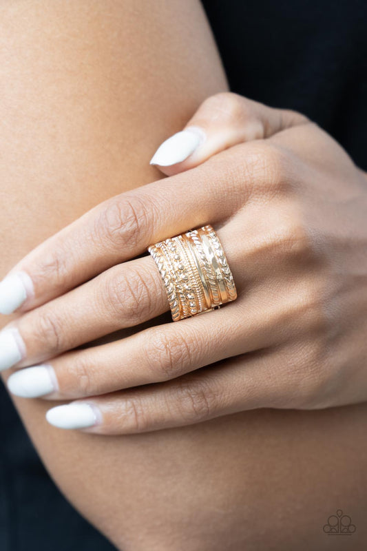 Stacked Odds - gold - Paparazzi ring